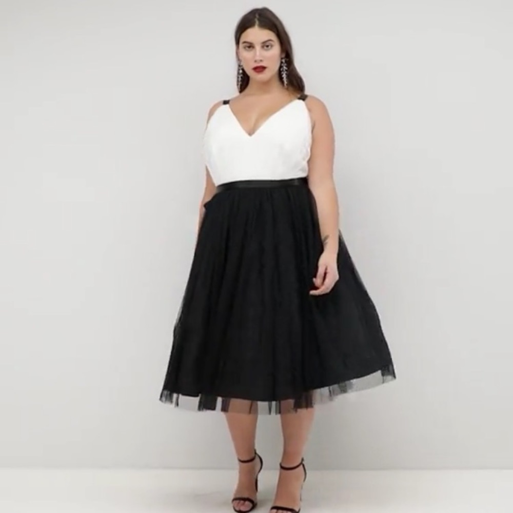 ASOS CURVE / Plus Tulle Black and White Dress
